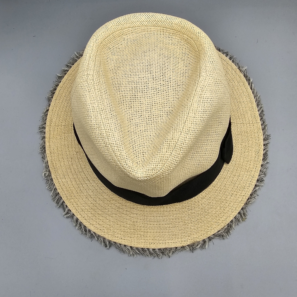 San Diego Hat Company Straw Hat with Black Ribbon & Fringe Trim